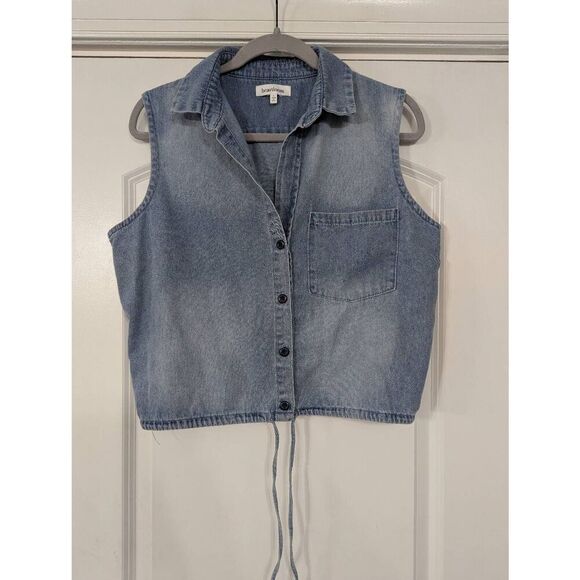 Heartloom Sarah Denim Sleeveless Button Up Shirt women's Large chambray - Picture 1 of 6